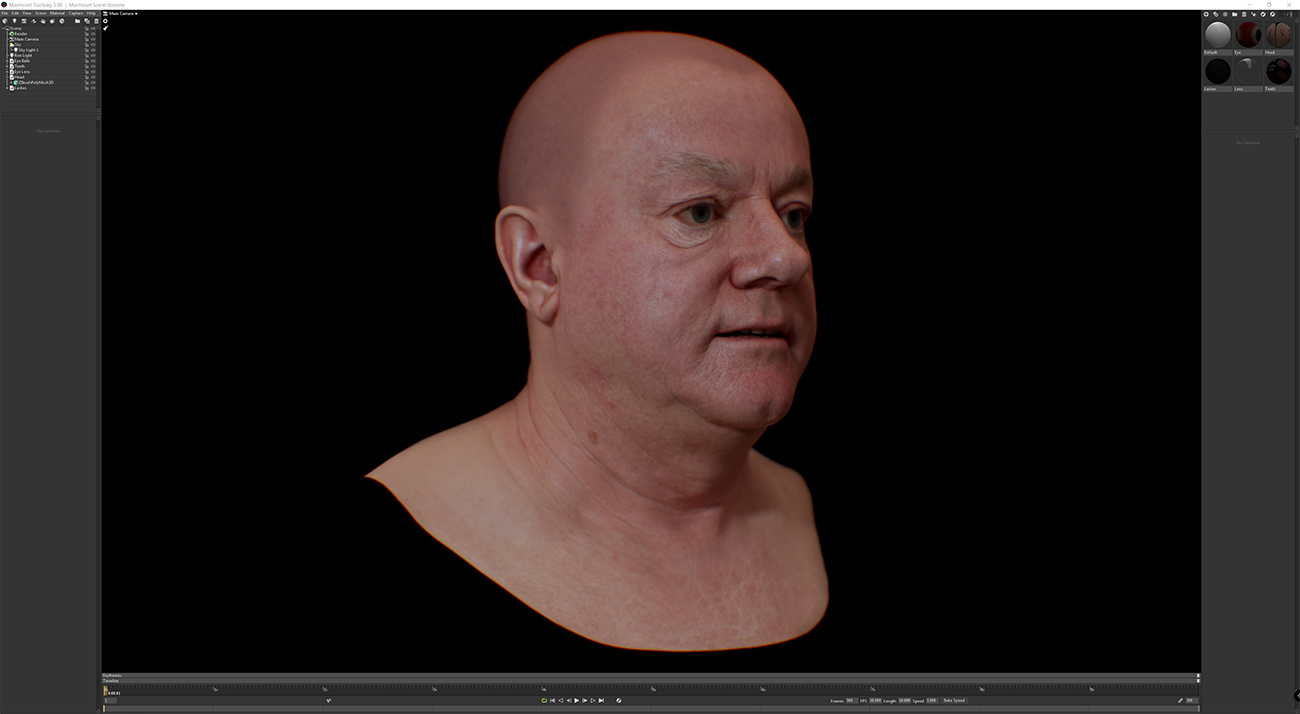 Old man retop head model 3d in Marmoset Render